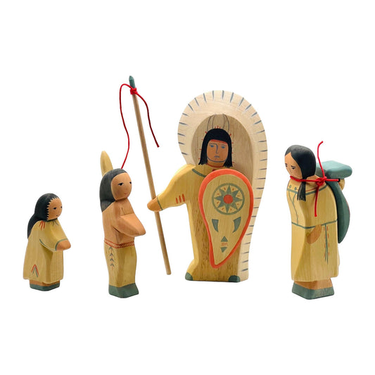 Handcrafted Open Ended Wooden Toy Figure Family - Indigenous American Set of 8 Pieces