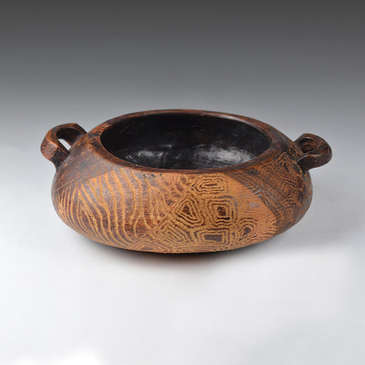 Old Hand Carved African Tribal Decorative Wooden Ceremonial Bowl with 2 Handles 9.3”/21.2Cm (N3415)