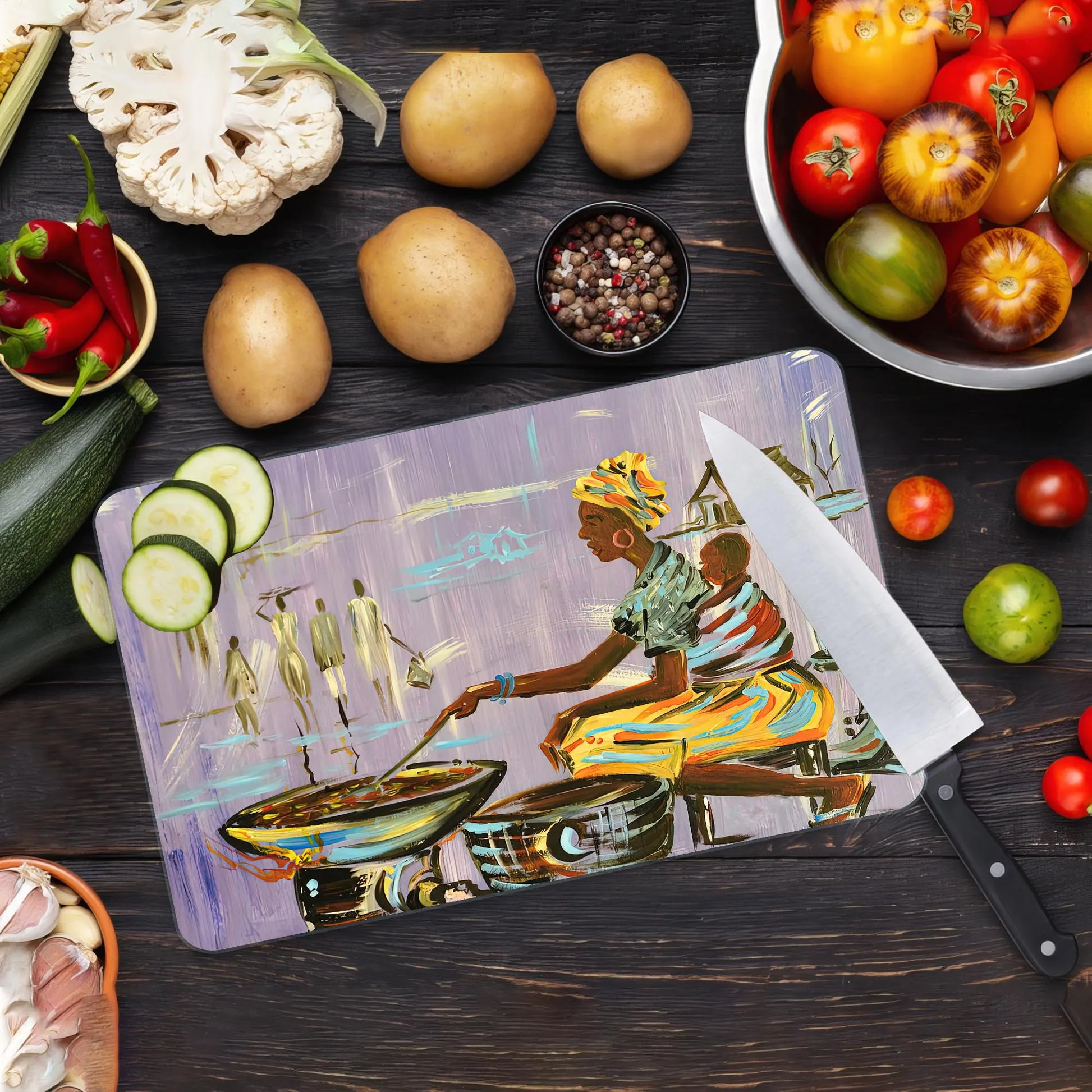 Authentic Nigerian Cutting Board, Mother Cooking Chopping Board, African Woman Cooking Cutting Board, Ethnic Chopping Board, Kitchen Decor,