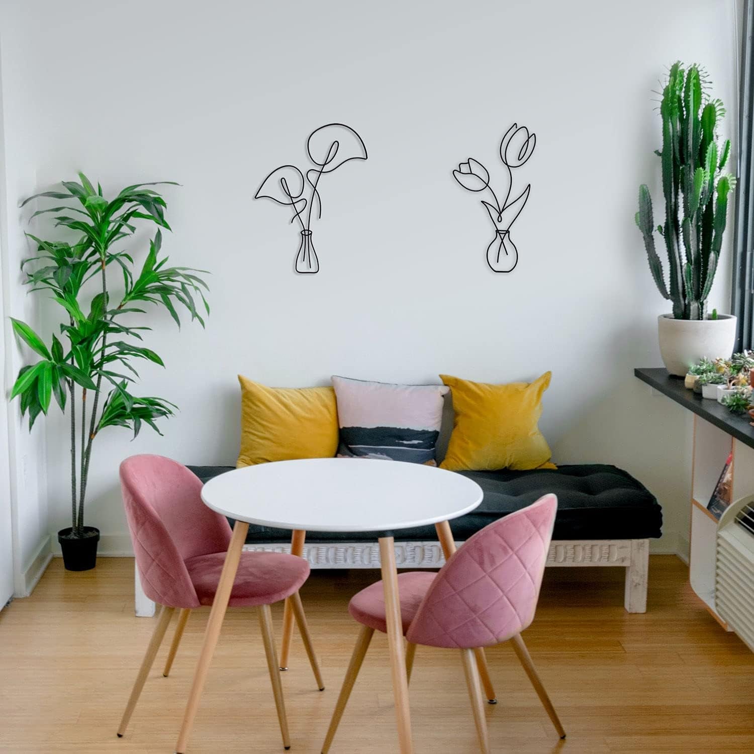 Metal Flower Wall Decor | Boho Metal Wall Art | Minimalist Plant Wall Decor | Bedroom & Living Room Wall Decor (Tulip & Calla)