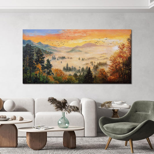 Canvas Wall Art Decor Art Work for Wall Decor Wall Art for Living Room Sunset Mountain Botanical Wall Art White Foggy Forest Wall Art Decor Art Work for Home Room Ofiice Bedroom Wall Decor 20" X 40"