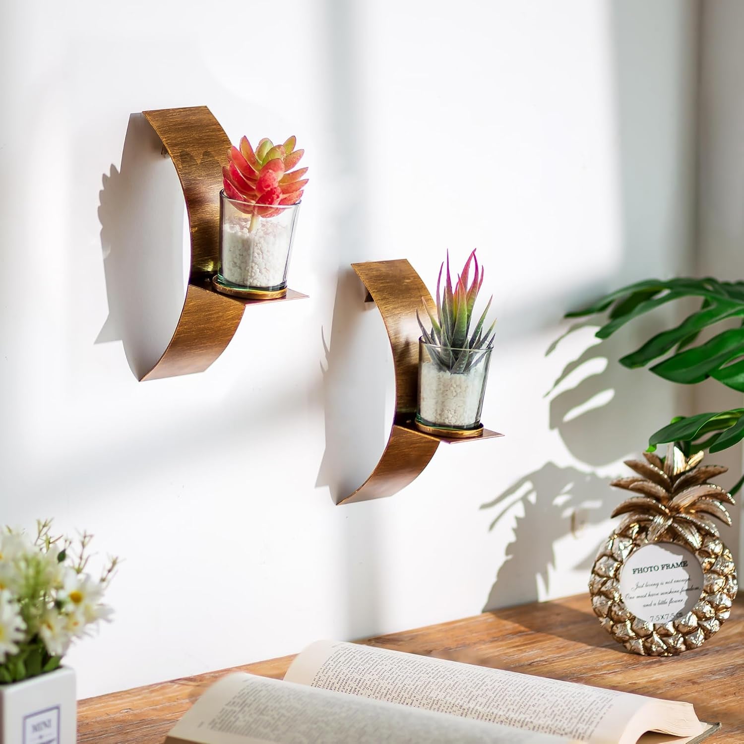 Rustic Wall Candle Holder for Tealight Candles - Rustic Gold and Bronze Wall Mounted Candle Sconces Decorative Metal Wall Decor for Bathroom Hallway Entryway