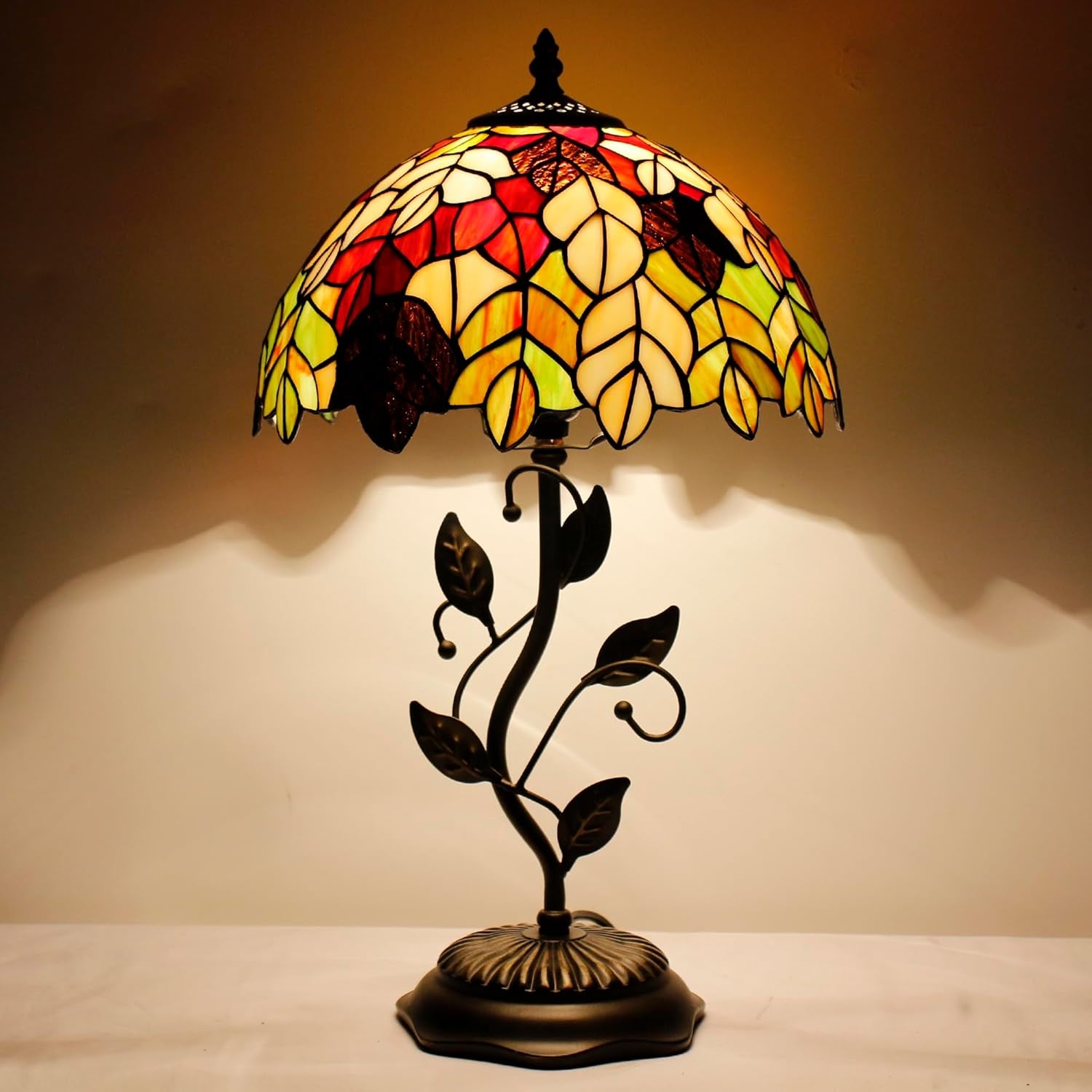 Tiffany Lamp Table Lamp Stained Glass Desk Lamps 12X12X19 Inches Reading Light Decor Bedroom Living Room (Maple Leaf Style)