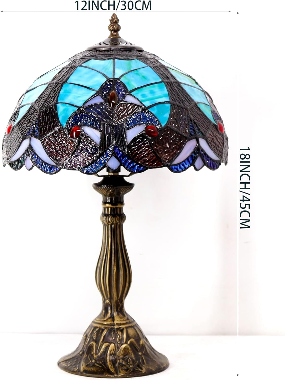 Tiffany Style Lamp Green Liaison Stained Glass Bedside Table Lamp Reading Desk Light 12X12X18 Inches Decor Nightstand Bedroom Living Room Home Office S160G Series