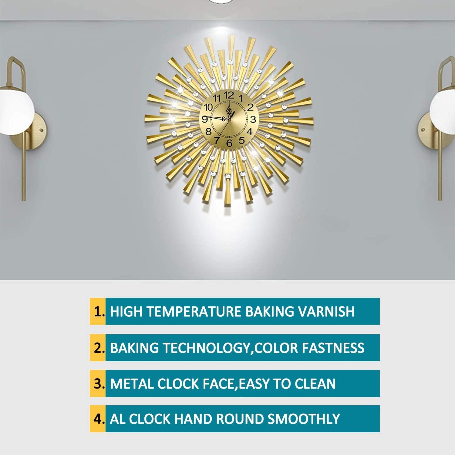 Large Wall Clock Decorative Wall Clocks 3D Non-Ticking Silent Quartz Clocks with Arabic Numerals for Living Room Home Kitchen Decor