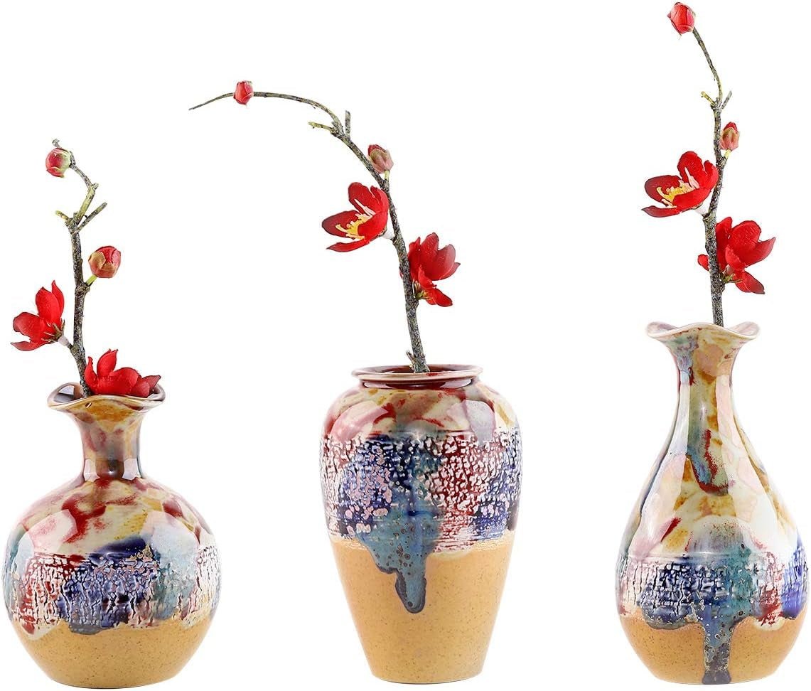 Ceramic Flower Vases Set of 3, Special Design Style of Flambed Glazed,Decorative Modern Floral Vase for Home Decor Living Room Centerpieces and Events…