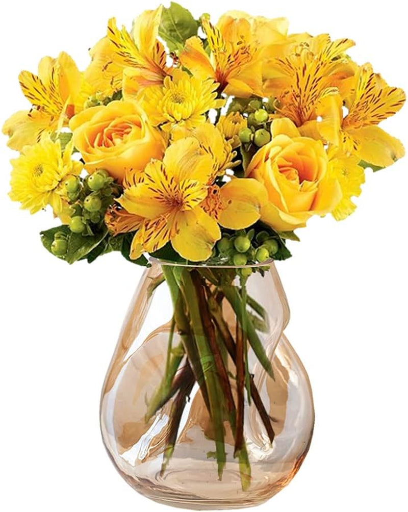 Flower Vases Decorative Boho Clear Glass Vases for Centerpieces Decorative Square Glass Vase for Flowers Home Decor Bedroom Living Room Party Office Wedding (Amber)