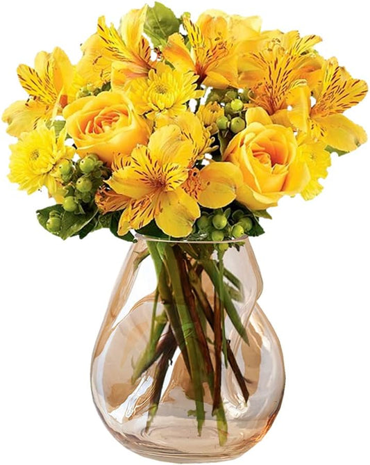 Flower Vases Decorative Boho Clear Glass Vases for Centerpieces Decorative Square Glass Vase for Flowers Home Decor Bedroom Living Room Party Office Wedding (Amber)