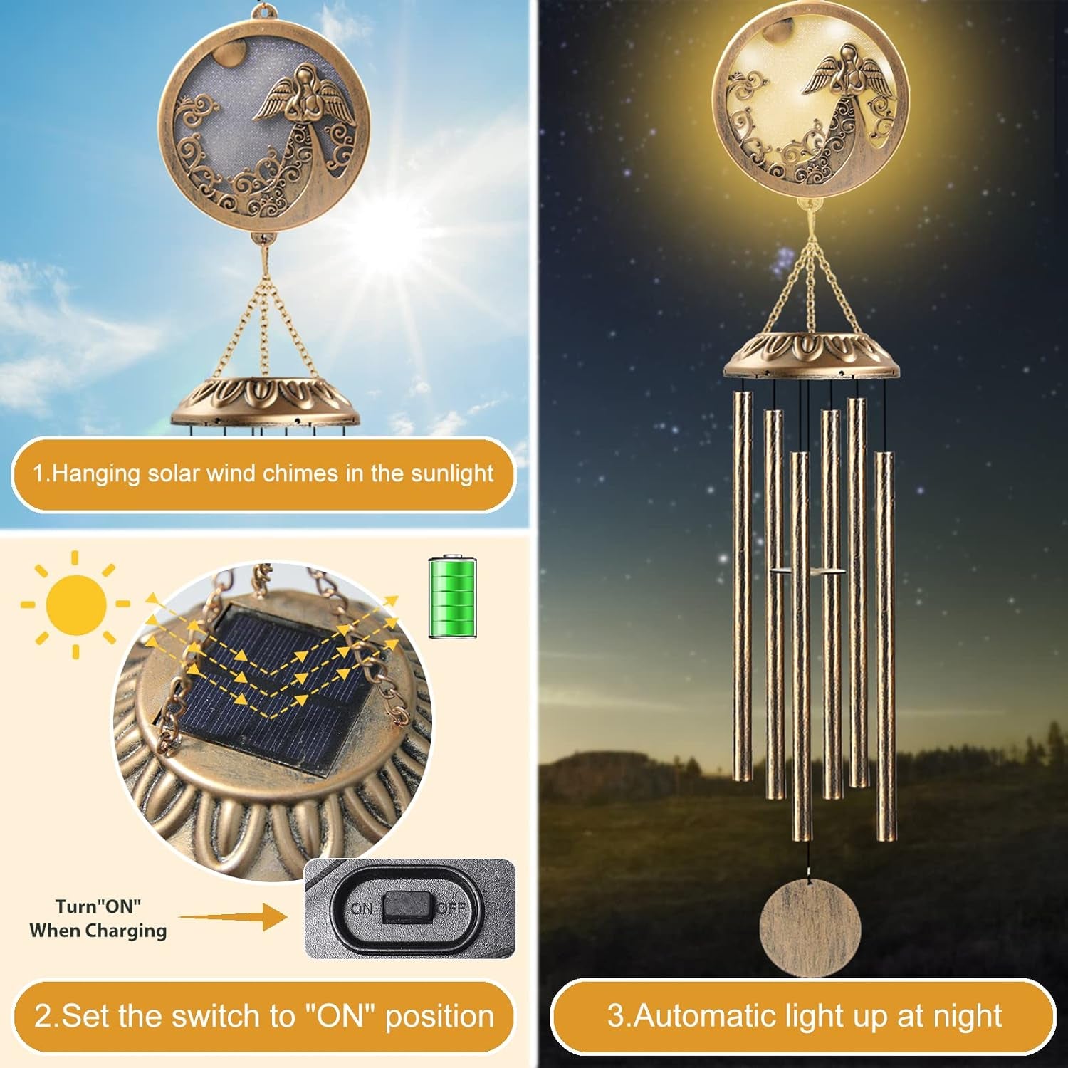 Wind Chimes, Solar Angel Wind Chimes Deep Tone, Memorial Gift for Mom/Grandma/Women, Windchimes Outdoor Clearance, Mother Garden/Patio/Yard Decor