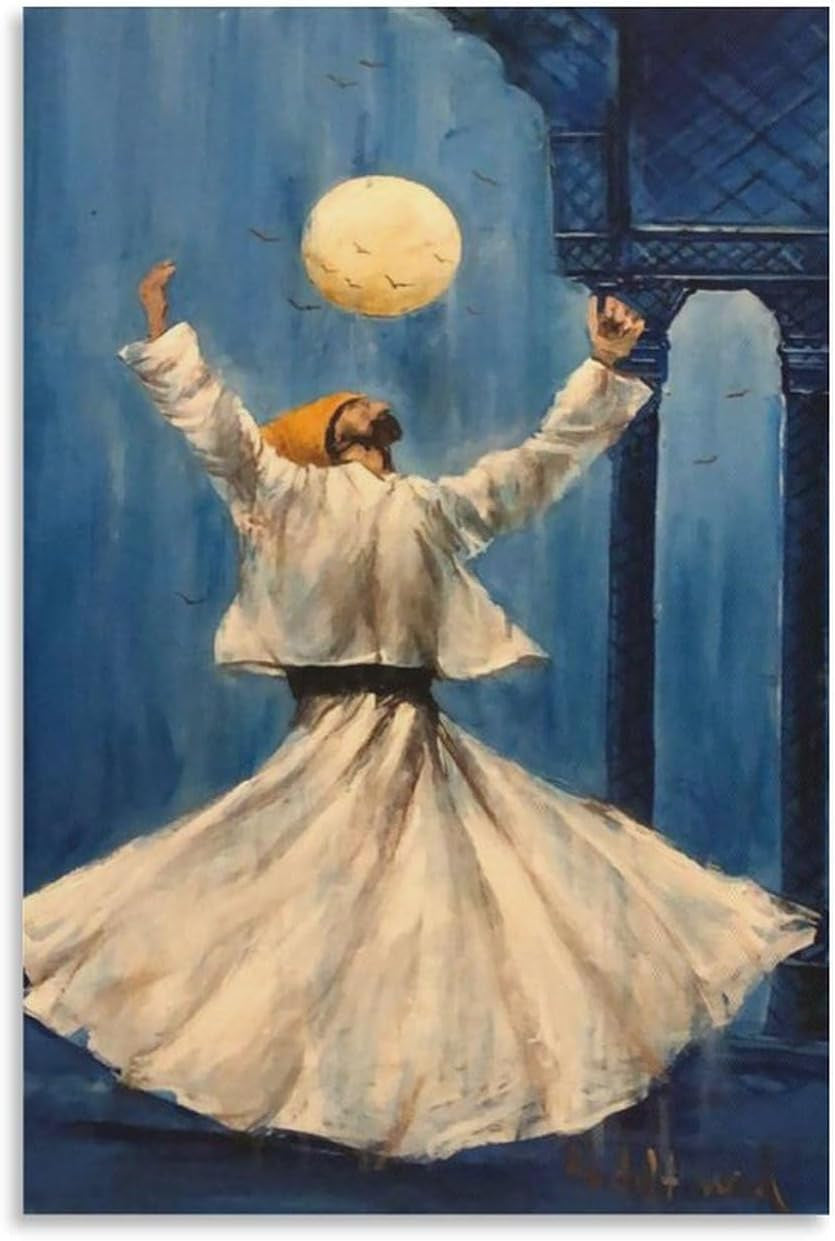Poster Sufi Art Whirling Dervishes Turkish Dance Oil Painting Art Posters Abstract Muslim (28) Canvas Wall Art Posters Be Used for Room Aesthetics and Bedroom Living Room Decor Canvas Art Poster And