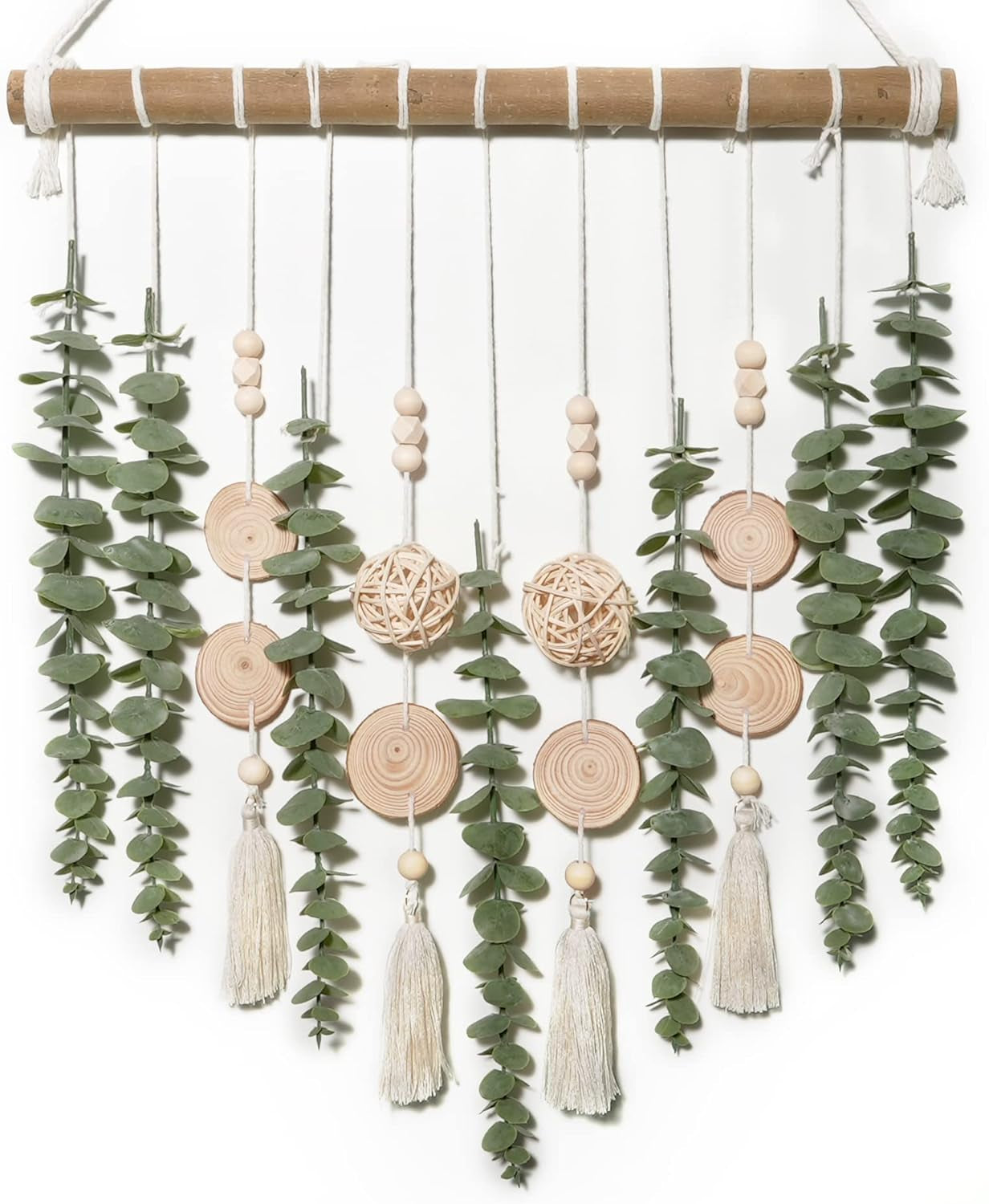 Boho Bathroom Decor Artificial Eucalyptus Hanging Wall Decor Fake Greenery Leaves Plants Wicker Ball on 16.5 Inch Stick Rustic Farmhouse Natural Bedroom Kitchen Nursery Office Decorations