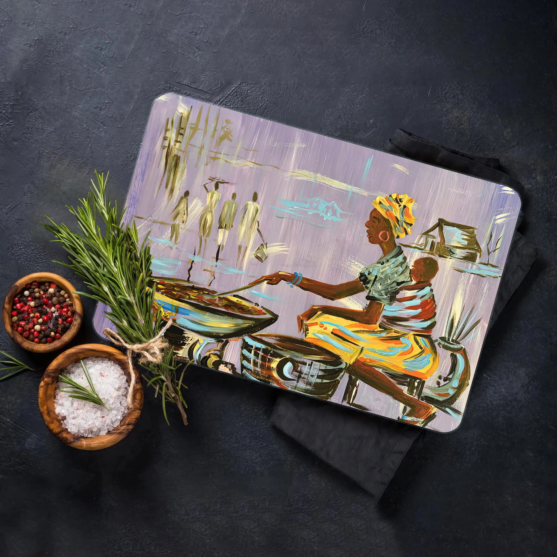 Authentic Nigerian Cutting Board, Mother Cooking Chopping Board, African Woman Cooking Cutting Board, Ethnic Chopping Board, Kitchen Decor,