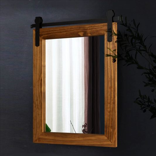 Barn Door Rustic Mirrors 28" X 22" Barnyard Mirror, Rustic Vintage Distressed Wood Farmhouse Mirror Wall Decor