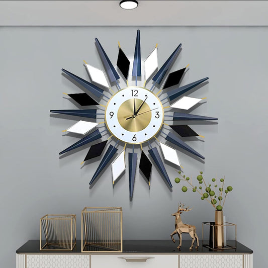 Large 23.6 INCH Metal Starburst Wall Clock,Non-Ticking Silent Quartz Mid-Century Satellite Large Wall Clocks, Big Wall Clocks for Living Room Kitchen Office Decor…