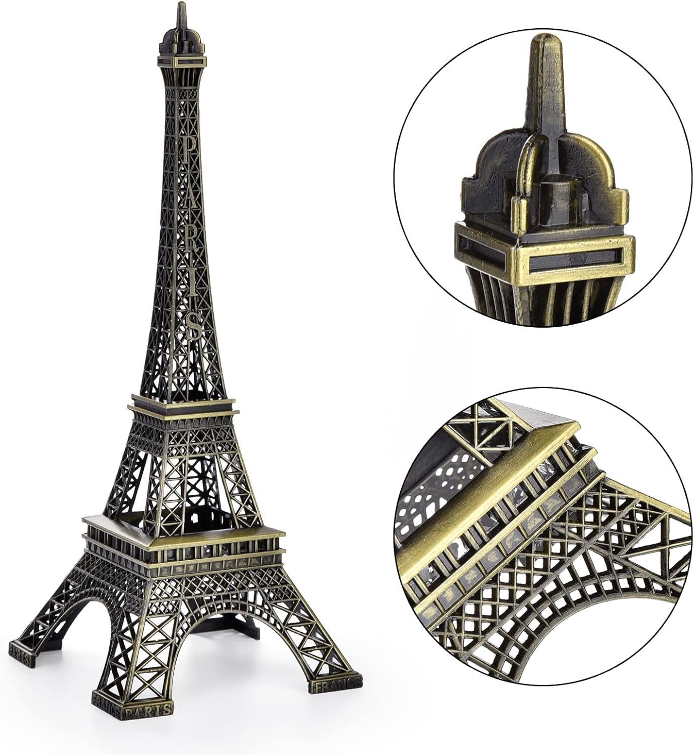 Bronze Metal Eiffel Tower Statue, 10Inch Decorative Figurine Replica Stand Holder for Cake Topper Table Decor Gift Party Home Decoration