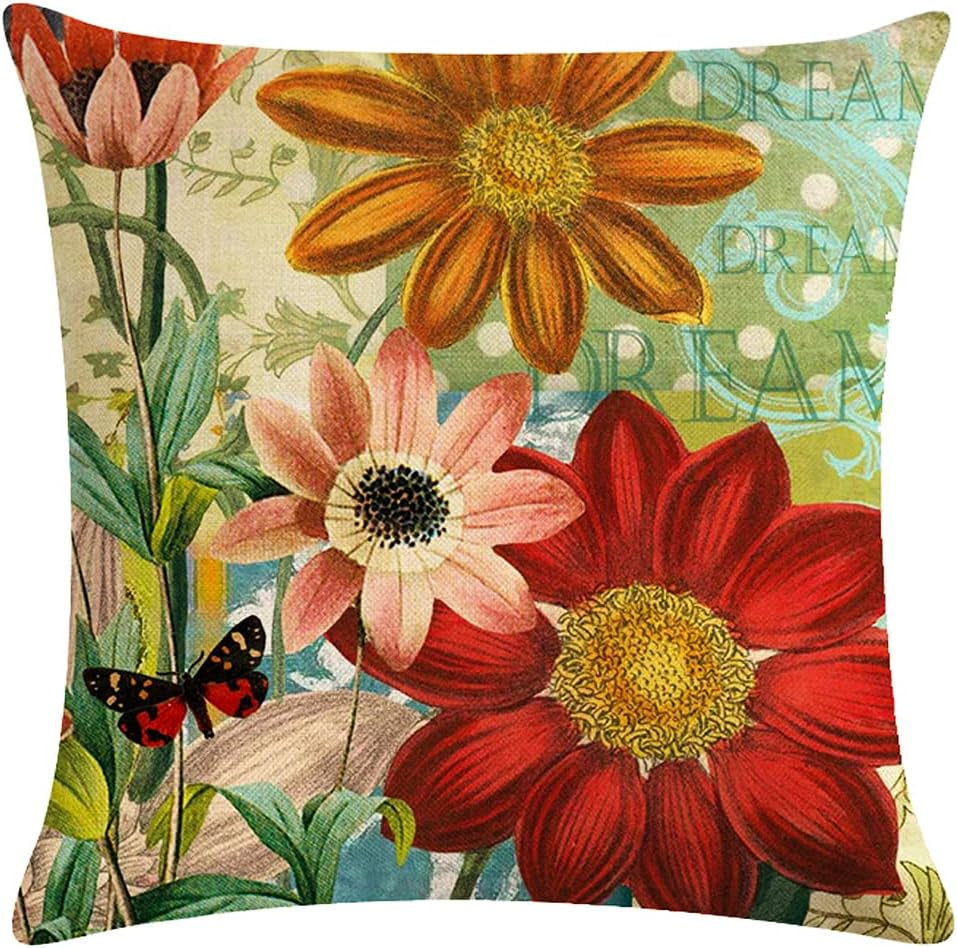 Hand Painting Flowers Pattern Decorative Soft Throw Pillow Case Cushion Covers 18X18 Inches Pack of 4