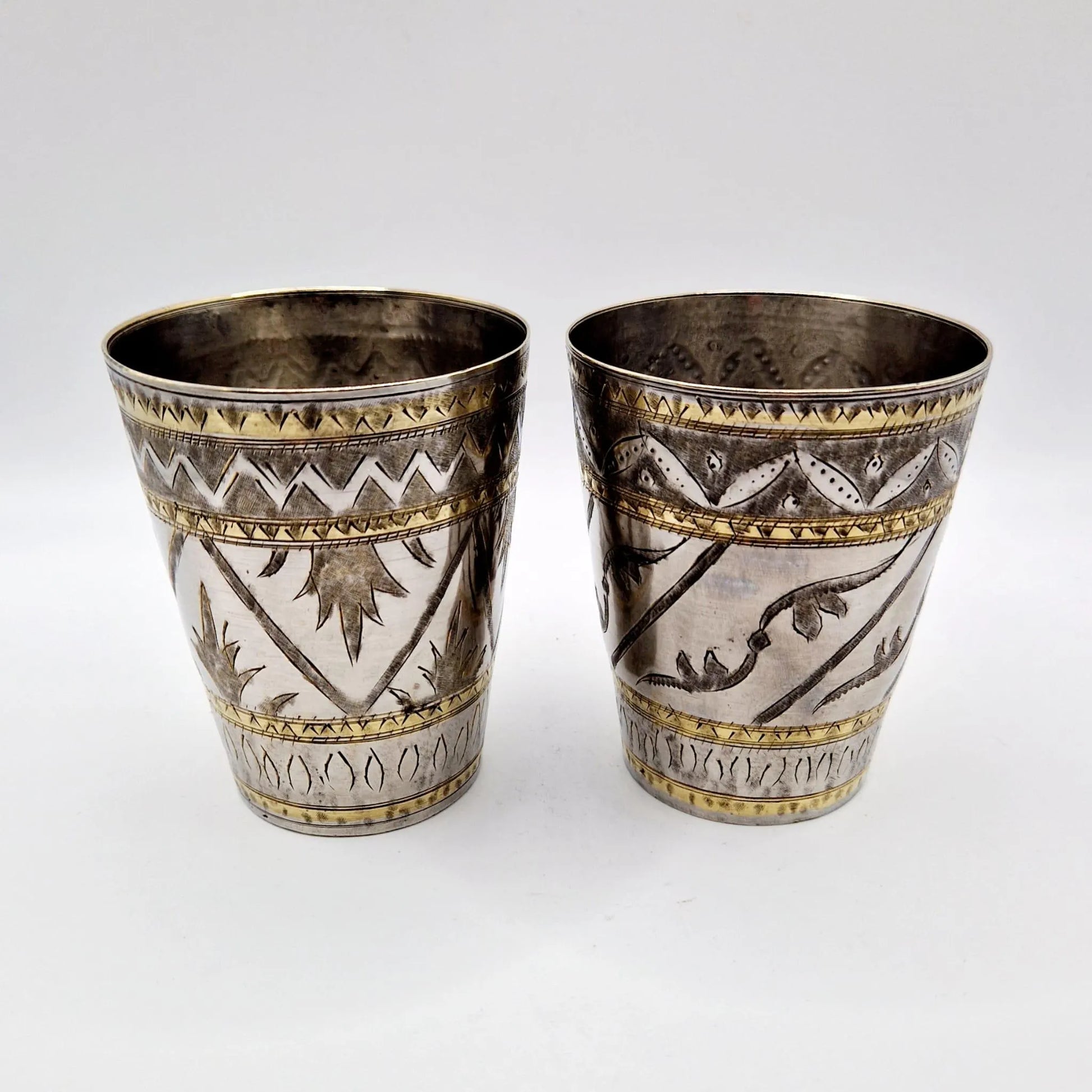 Indian Lassi Cups Drinking Cup Yogurt Milk Traditional Indian Nickel Brass Cup Early 20Th Century Home Bar Man Cave Dice Cup Old Fangled GB