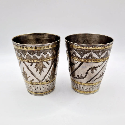 Indian Lassi Cups Drinking Cup Yogurt Milk Traditional Indian Nickel Brass Cup Early 20Th Century Home Bar Man Cave Dice Cup Old Fangled GB