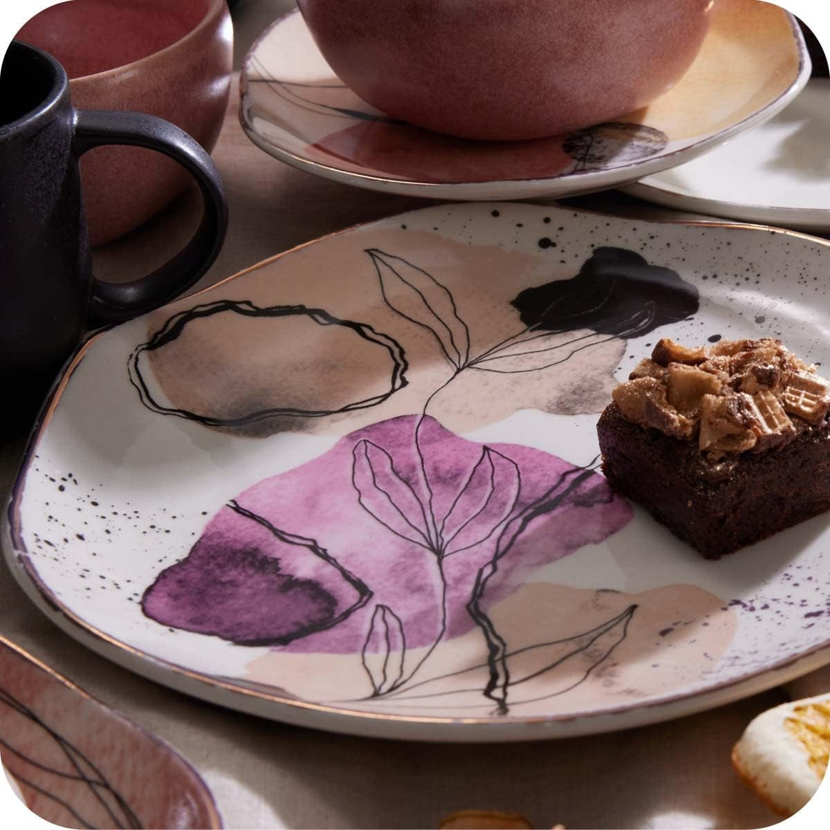 ' Juego De Vajilla Corona 16 Piezas Loza | | Servicio Para 4| Cerámica| Set De Vajilla 4 Puestos, 16 Piezas | Formas Orgánicas Servicio De 16 Piezas Para 4 Euritmia