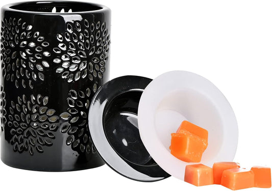 Ceramic Wax Melt Warmer with Timer and Silicone Dish,Candle Wax Warmer for Scented Wax & Essential Oils,Ideal Gift for Home Office Kitchen(Black)