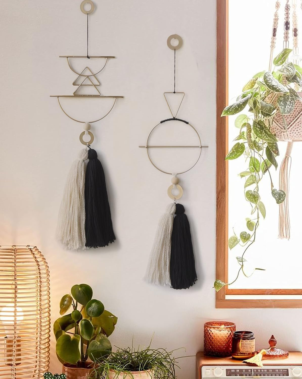Cute Wall Hanging Macrame Wall Hanging Brass Wall Art Tassel Handmade Home Décor (Gold)