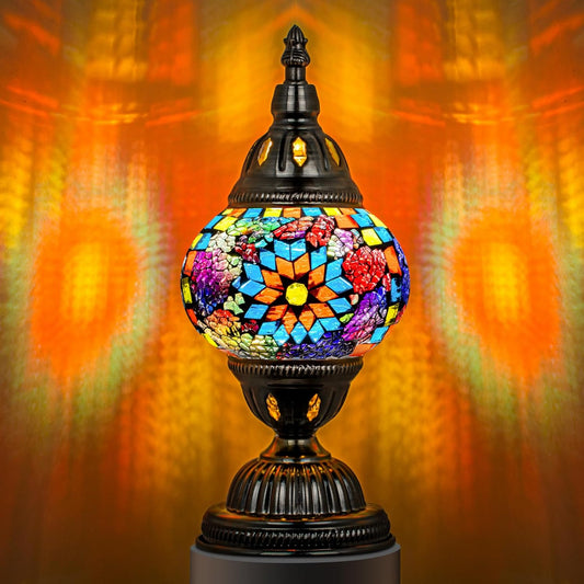 Stunning Handmade Turkish Mosaic Table Lamp with Bronze Base – Colorful Tiffany Style Night Stand Light Fixture with LED Bulb for Living Room & Bedroom Decor