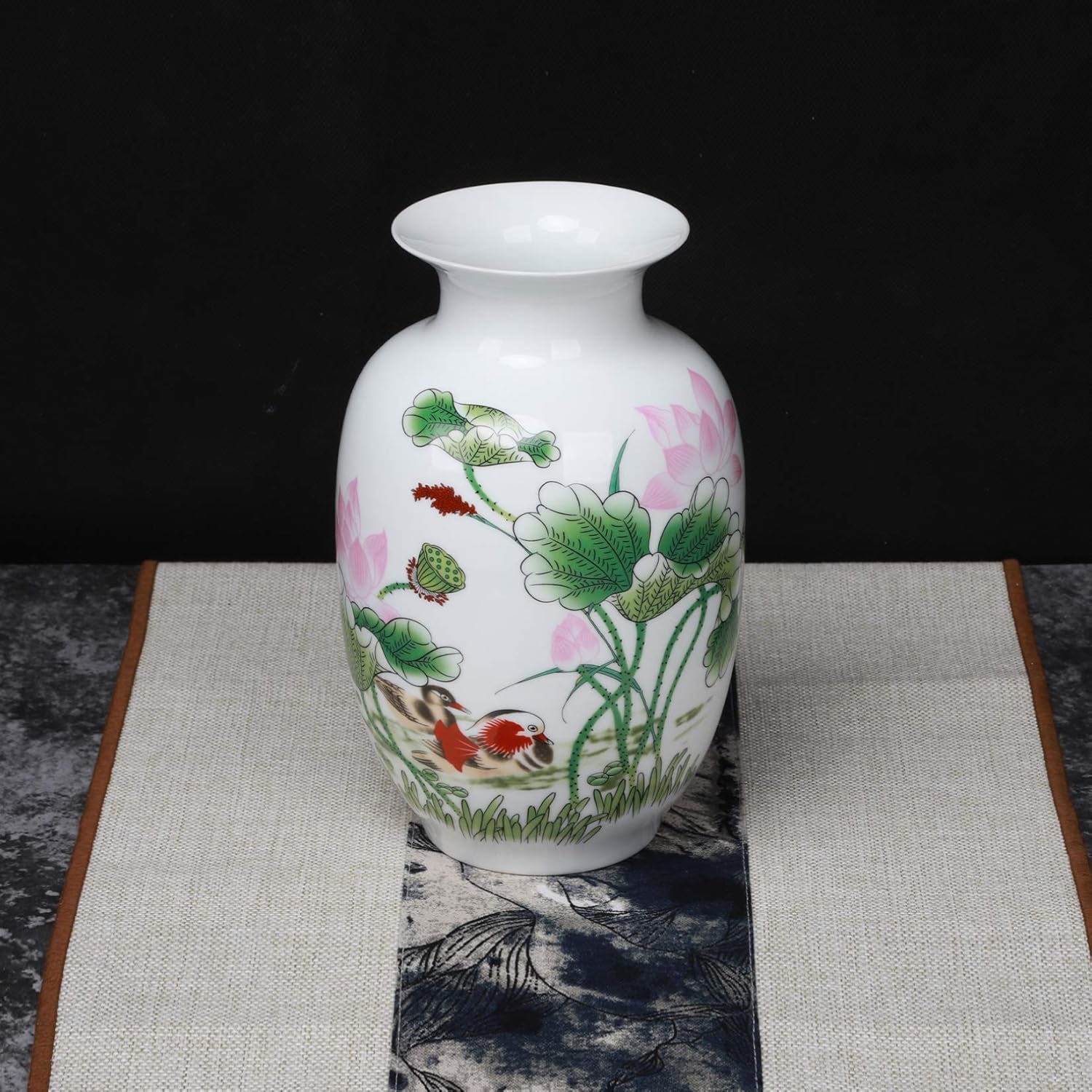 Chinese Ceramics, Blue and White Porcelain Flower Vase, Jingdezhen Handcrafted Porcelain Decro (Lotus)