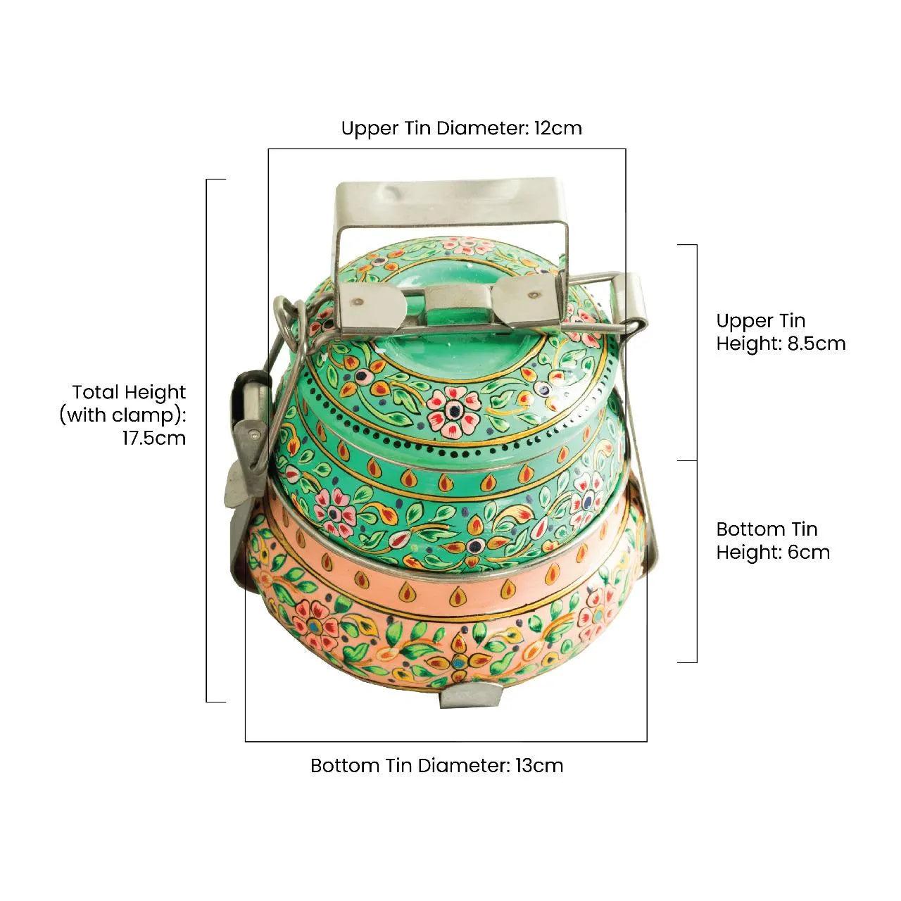 Two Tier Tiffin Box / Hand Painted Indian Style Tiffins/ Decorative Portable Steel and Enamel Food Containers /Gift for Hostess