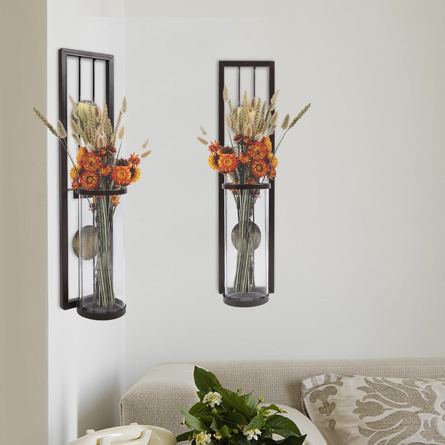 Set of 2 Wall Sconce with Candle Holders, Metal Antique Bronze Style Wall Classic Home Decorations(Not Include Candle), for Living Room, Bathroom, Dining Room