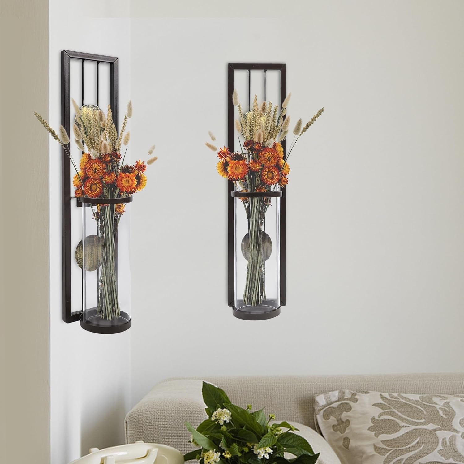 Set of 2 Wall Sconce with Candle Holders, Metal Antique Bronze Style Wall Classic Home Decorations(Not Include Candle), for Living Room, Bathroom, Dining Room