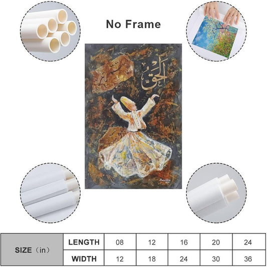 Poster Sufi Art Whirling Dervishes Turkish Dance Oil Painting Art Posters Abstract Muslim (3) Canvas Wall Art Posters Be Used for Room Aesthetics and Bedroom Living Room Decor Canvas Art Poster and W