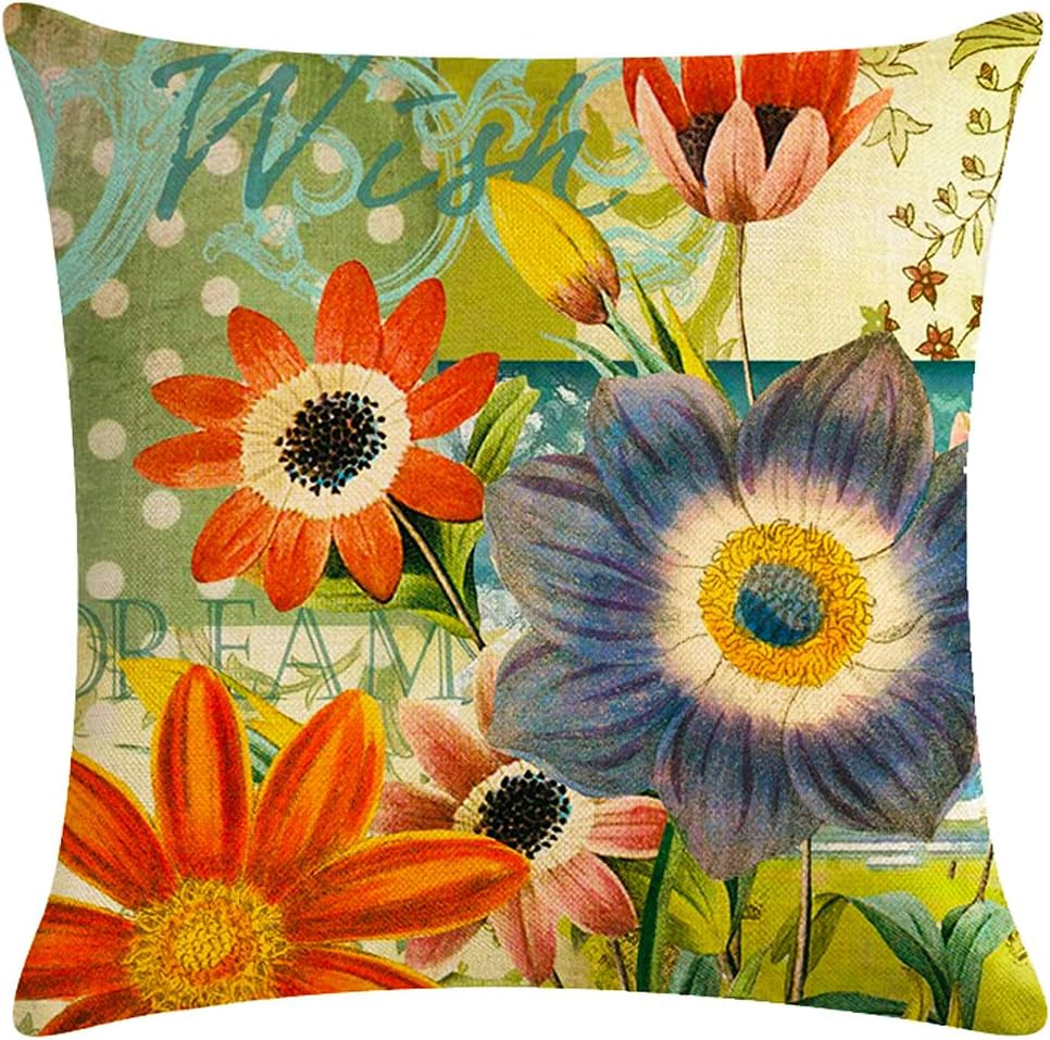 Hand Painting Flowers Pattern Decorative Soft Throw Pillow Case Cushion Covers 18X18 Inches Pack of 4