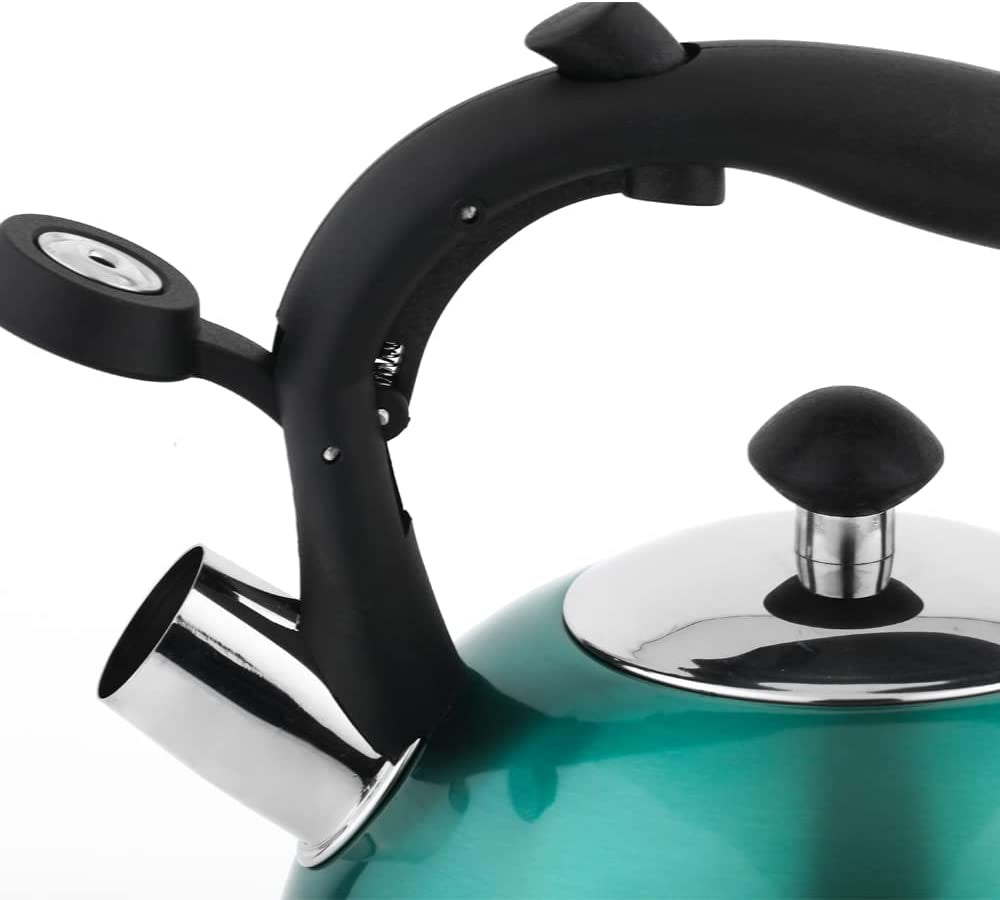 Stainless Steel Tea Kettle, Hot Water Kettle with Whistle Spout, Fast Boiling, Ergonomic Handle, 2.4-Quart, Teal