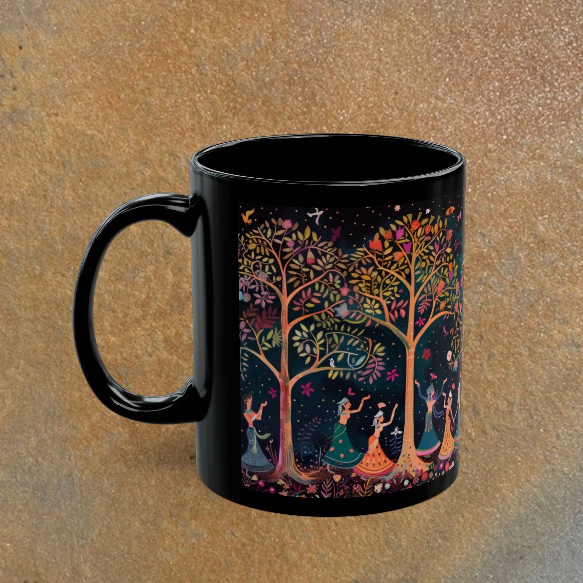 Coffee , Tea, Chai Mug, Indian, Pichwai Art, Ethnic, Tribal, Boho, Eclectic, Nature Inspired, 11 Oz