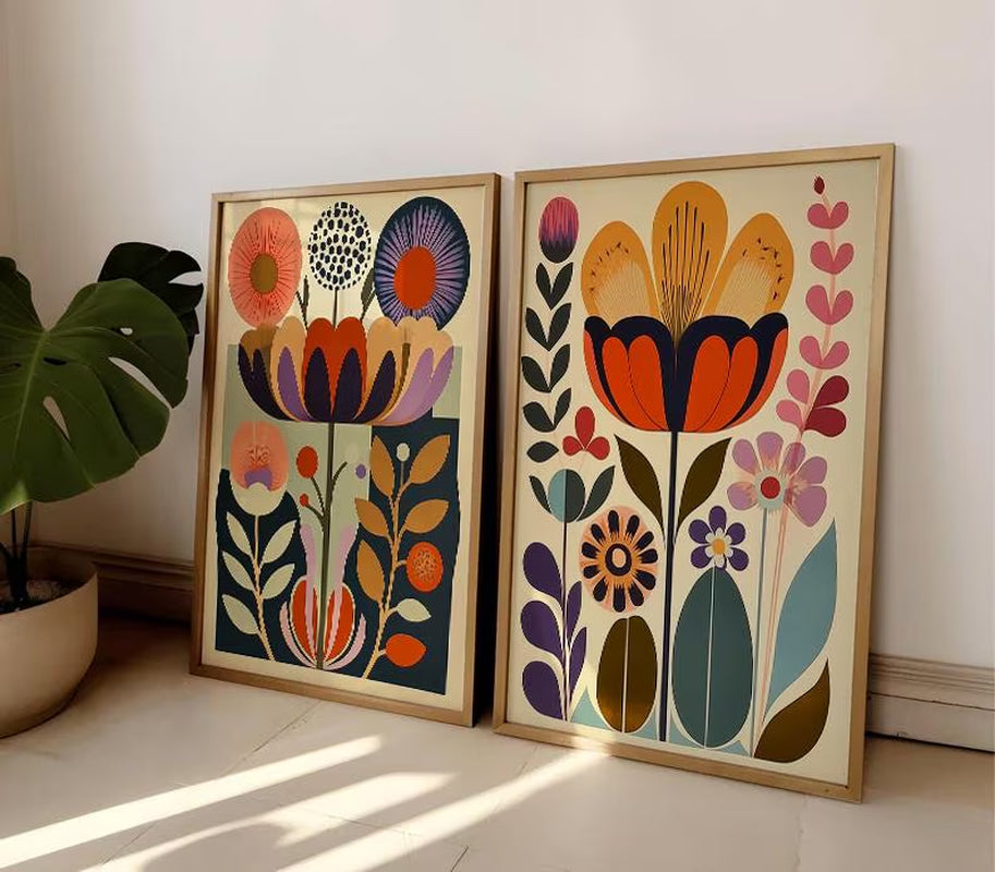 Scandinavian Art Norwegian Folk Art Floral Print Set of 3 Nordic Wall Art Scandi Folk Poster Boho Wall Decor Living Room Prints