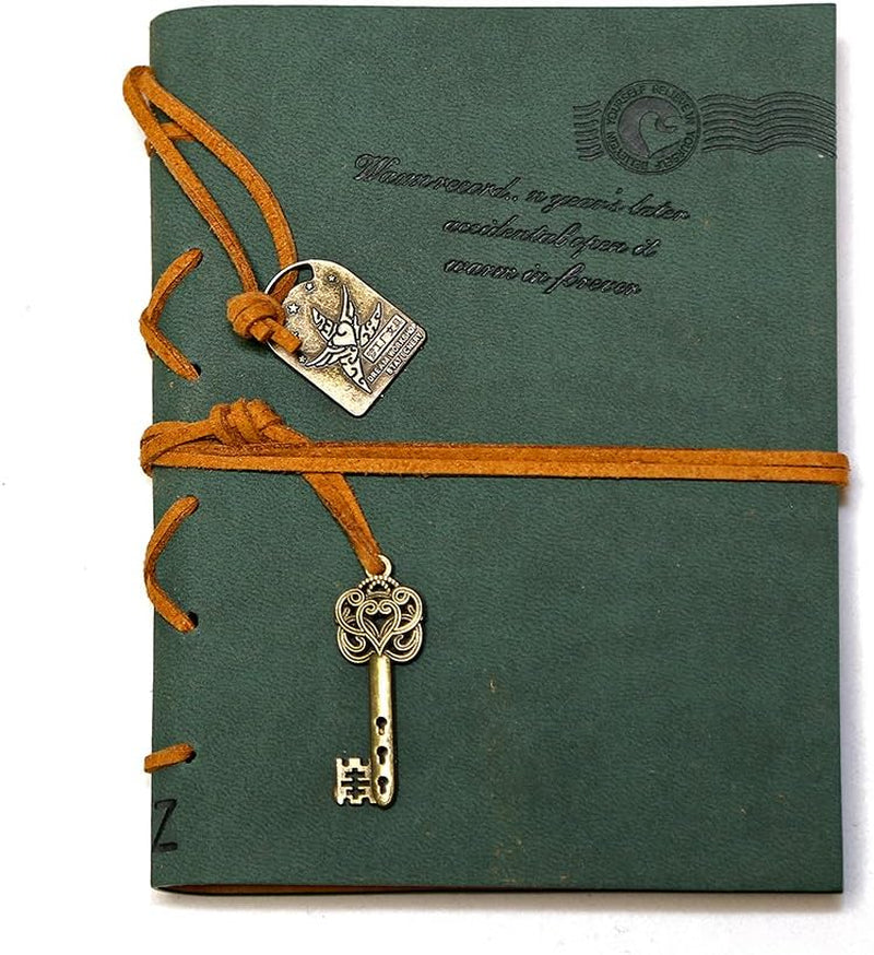 Leather Writing Journal Notebook, Classic Key Bound Retro Vintage Notebook Diary Sketchbook Gifts with Unlined Travel Journals to Write in for Girls and Boys Notepad Guest Book, Dark Green