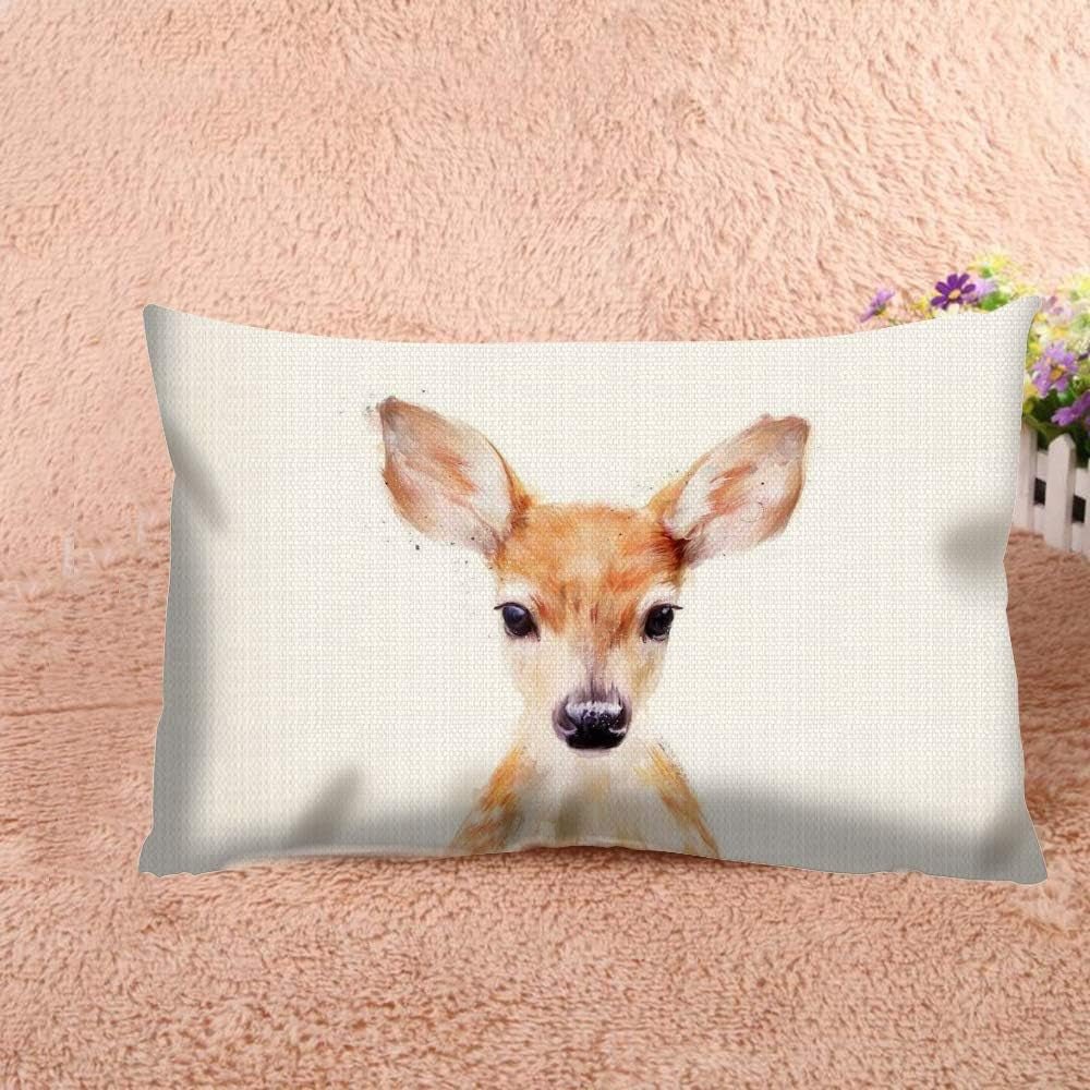 Throw Pillow Cover Cute Deer Art Little Animal Brown Decorative Pillow Case Home Decor 20X12 Inches Pillowcase