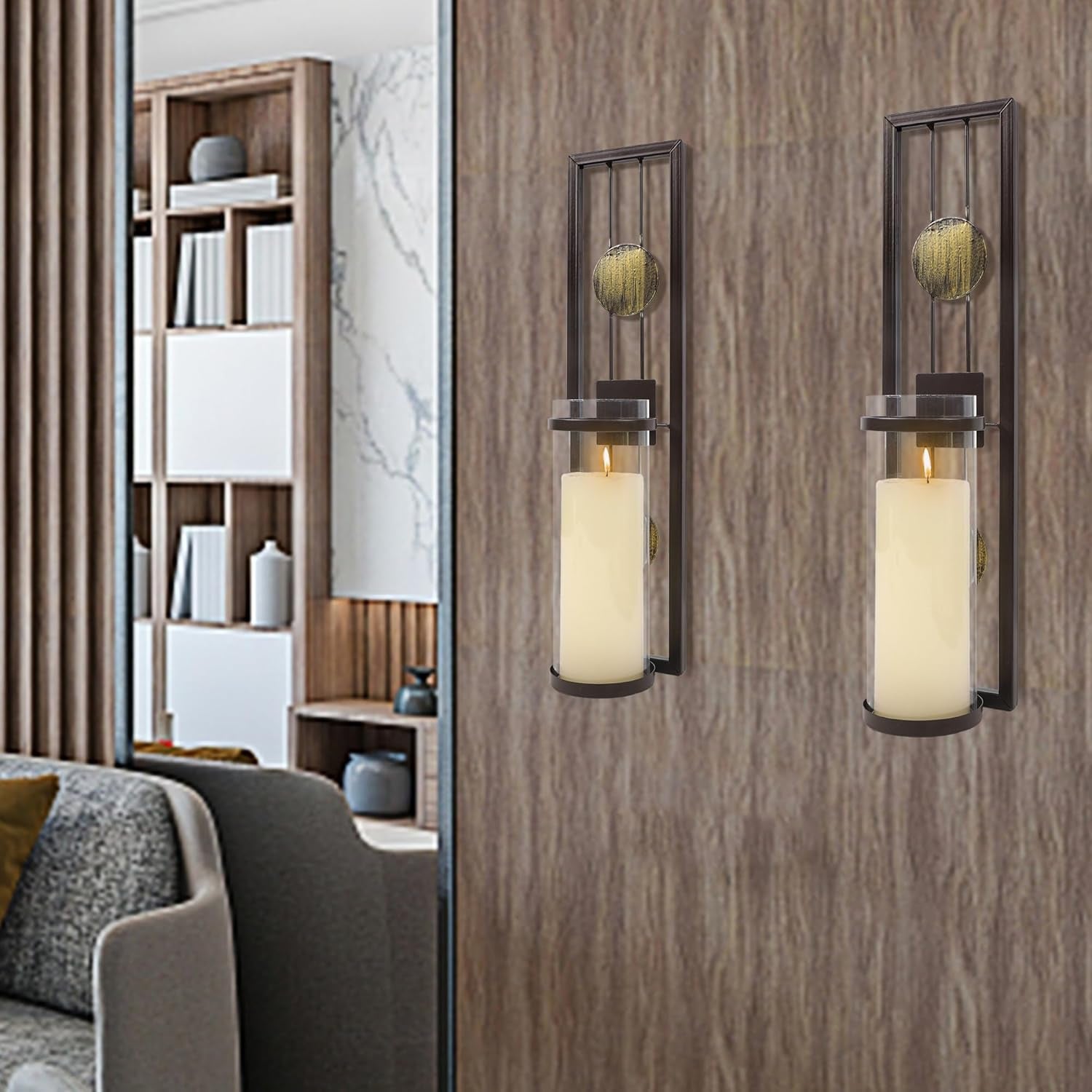 Set of 2 Wall Sconce with Candle Holders, Metal Antique Bronze Style Wall Classic Home Decorations(Not Include Candle), for Living Room, Bathroom, Dining Room