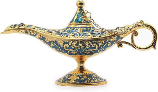 Classic Vintage Aladdin Magic Genie Costume Lamp Home Table Decoration & Gift, Golden Blue