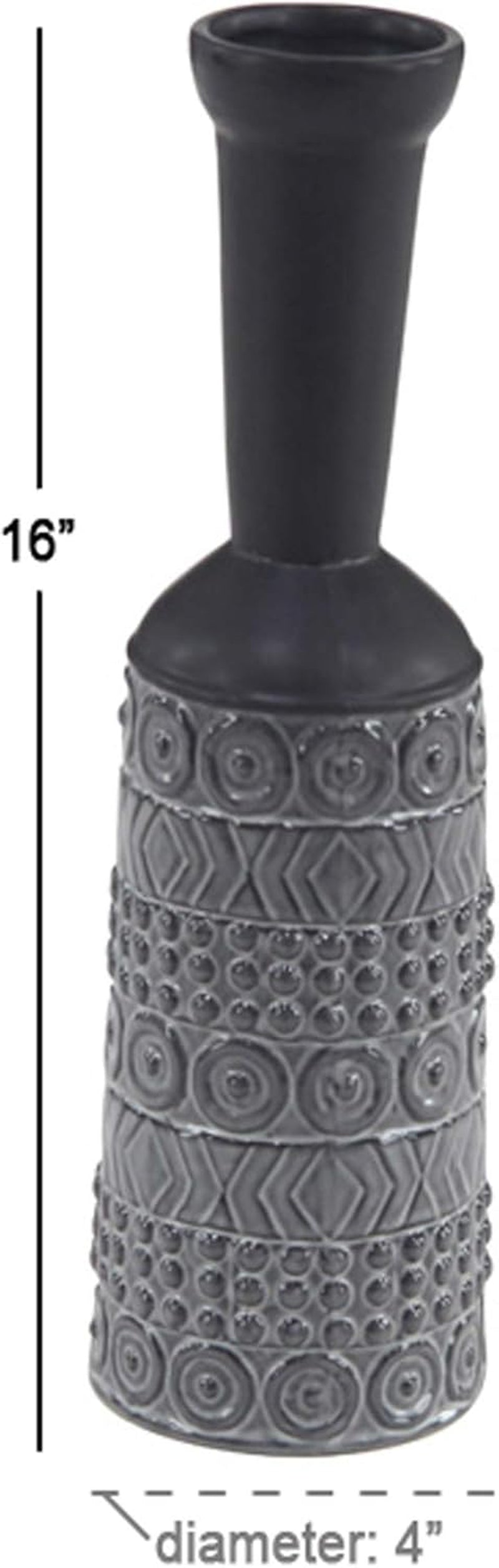 Vase, 4" L X 4" W X 16" H, Grey