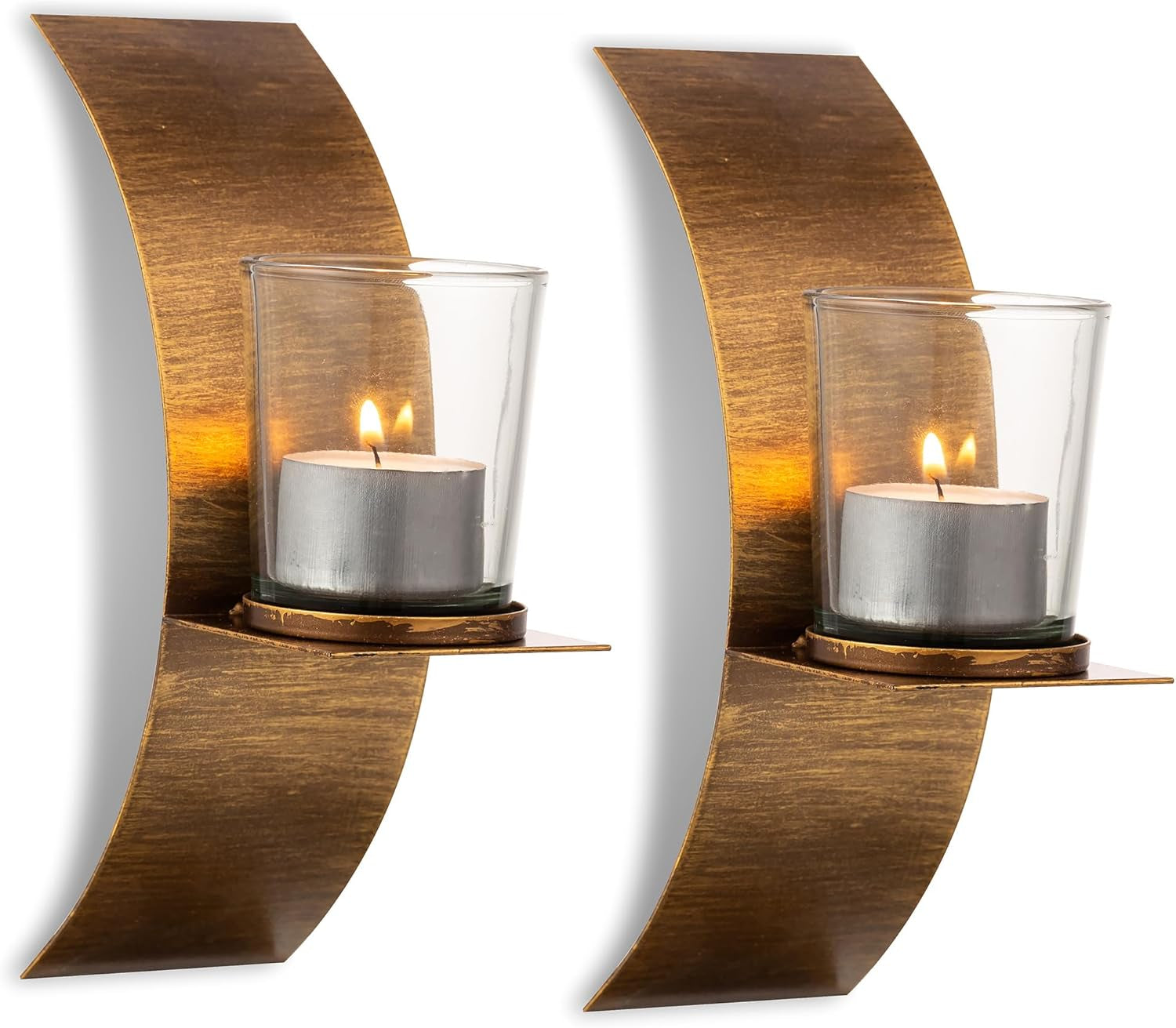 Rustic Wall Candle Holder for Tealight Candles - Rustic Gold and Bronze Wall Mounted Candle Sconces Decorative Metal Wall Decor for Bathroom Hallway Entryway