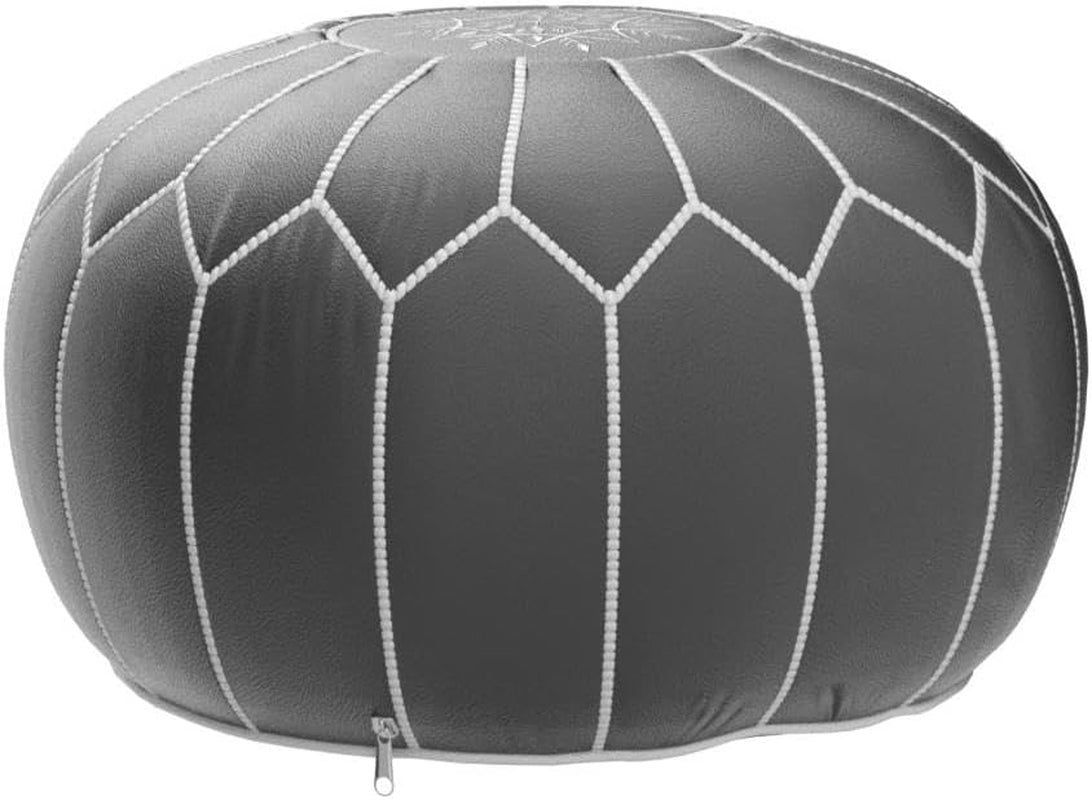 Premium Moroccan Leather Pouf - Handmade - Delivered Stuffed - Ottoman, Footstool, Floor Cushion (Grey)