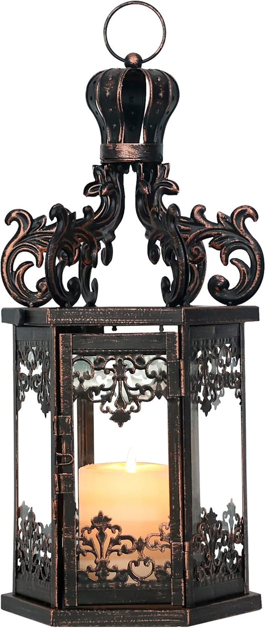 Elegant 17.7" Black Lanterns - Outdoor & Indoor Vintage Candle Holders with Tempered Glass for Patio, Porch, Table, Wedding Decor