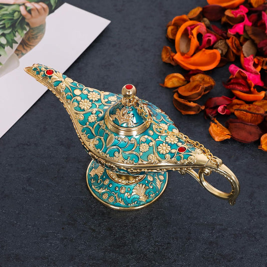 Vintage Aladdin Magic Lamp Genie Collector'S Edition /Wedding Table Decoration,Collectable Rare Classic Arabian Props Aladdin Pot & Delicate Gift for Party/Birthday(Peacock Blue)