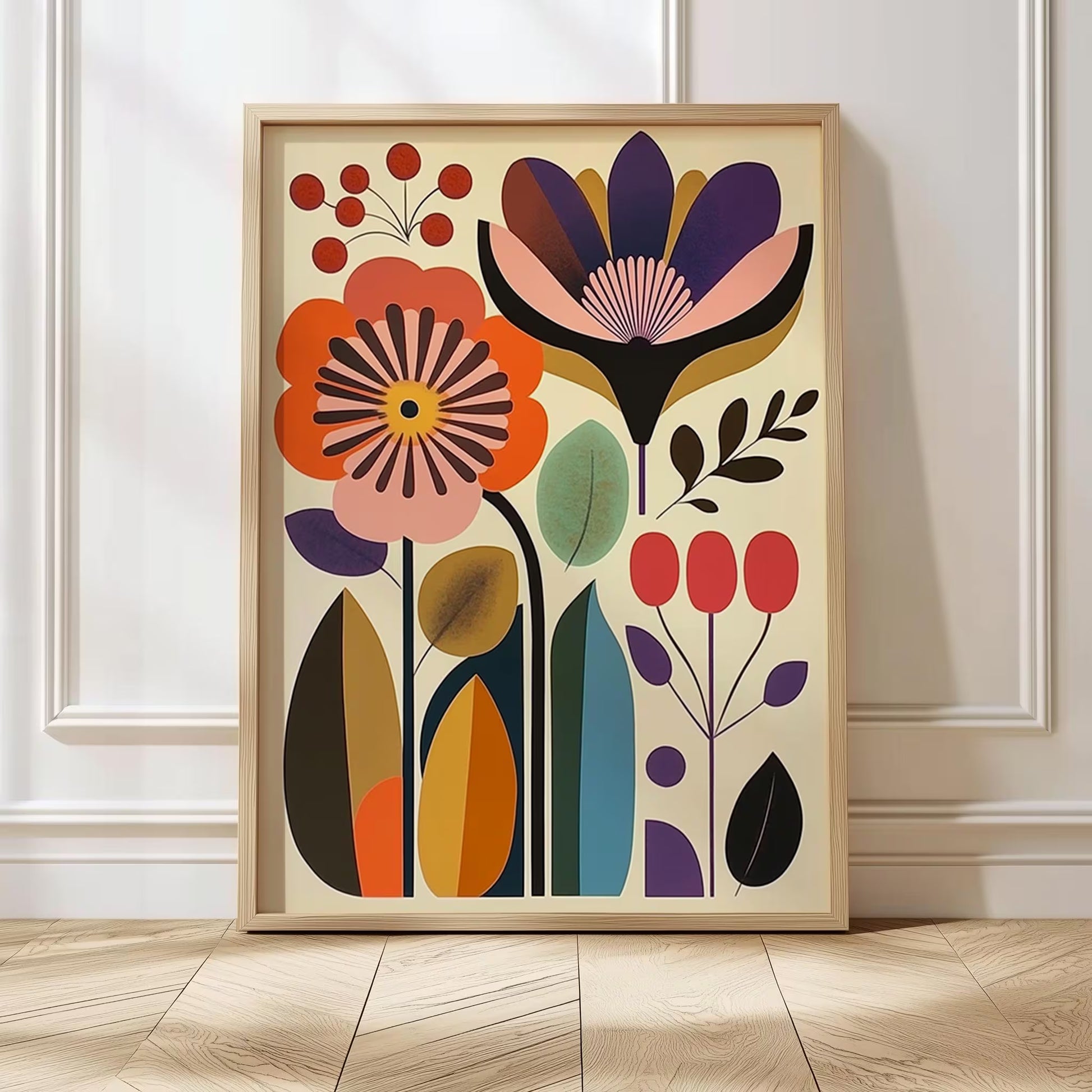 Scandinavian Art Norwegian Folk Art Floral Print Set of 3 Nordic Wall Art Scandi Folk Poster Boho Wall Decor Living Room Prints