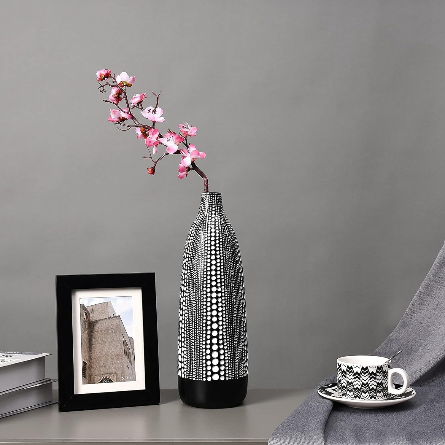 Black Vases for Home Decor - Modern Tall Vases for Office, Living Room, Bedroom, Dinning Table, Shelf, Bookshelf, Mantle, Entryway