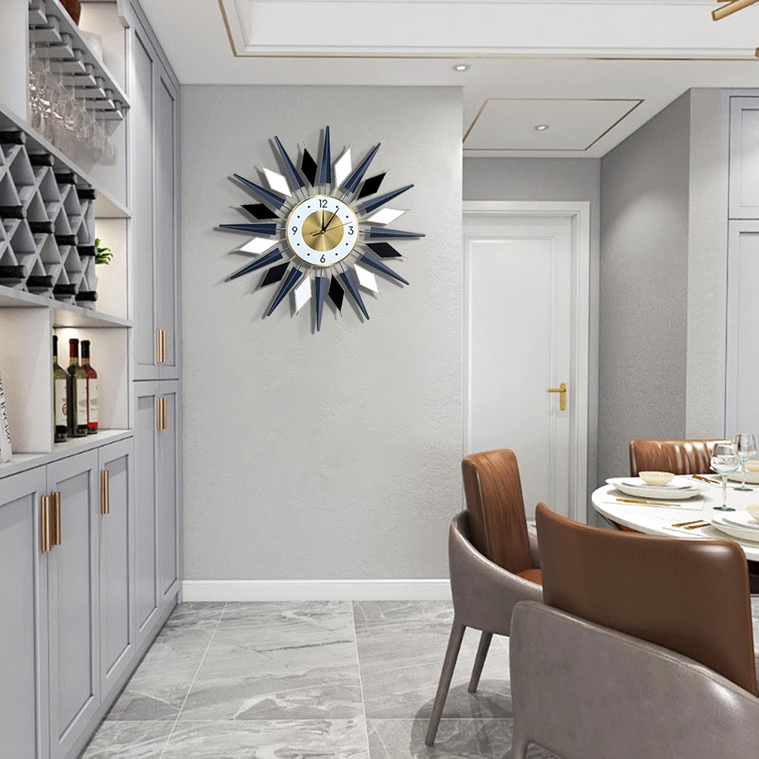 Large 23.6 INCH Metal Starburst Wall Clock,Non-Ticking Silent Quartz Mid-Century Satellite Large Wall Clocks, Big Wall Clocks for Living Room Kitchen Office Decor…