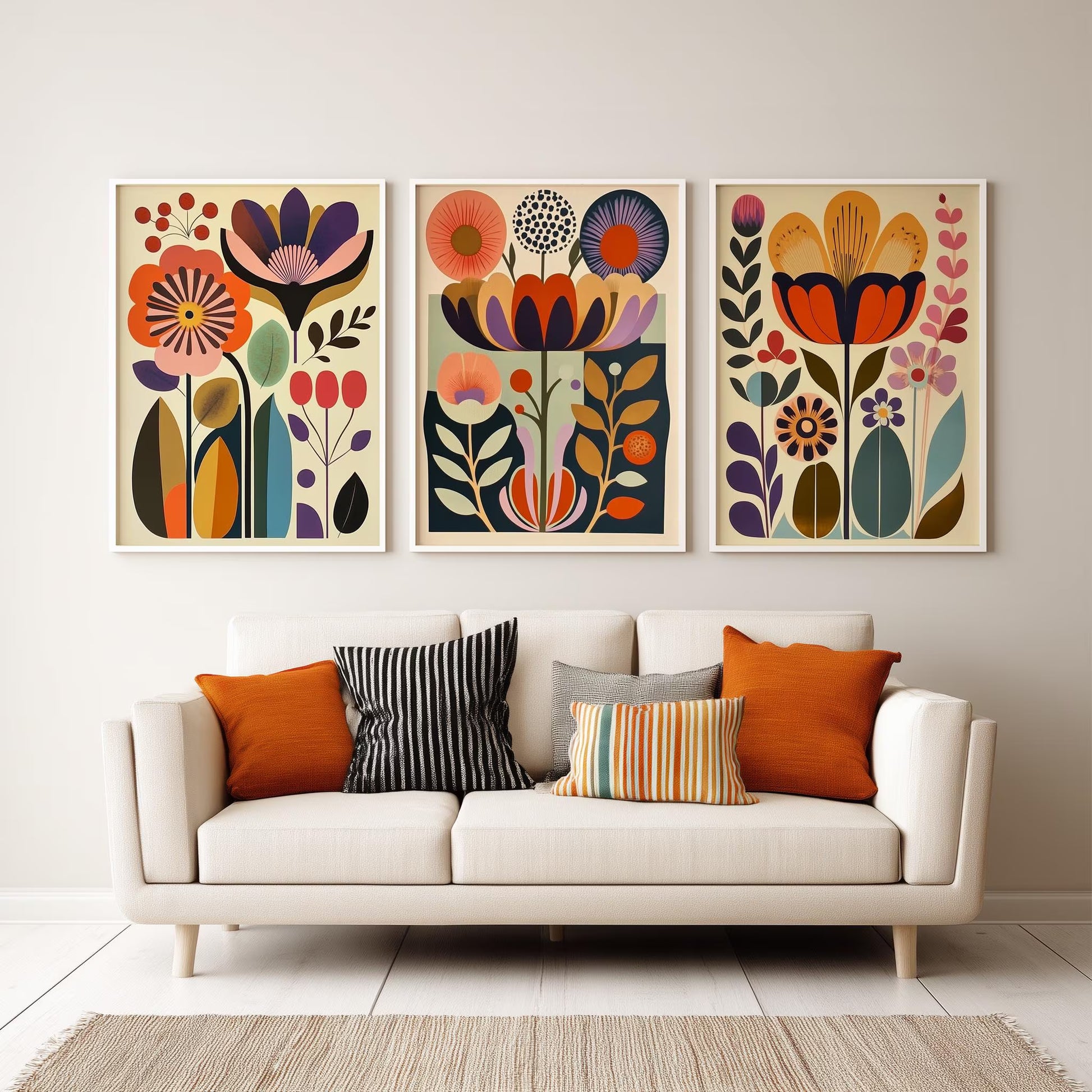 Scandinavian Art Norwegian Folk Art Floral Print Set of 3 Nordic Wall Art Scandi Folk Poster Boho Wall Decor Living Room Prints
