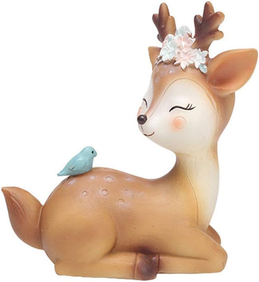 4.3 Inch Woodland Animal Deer Cake Topper Cute Baby Shower Party Decoration Deer Figurines Toy Christmas Miniature Doe Fawn Resin Ornament for Birthday Wedding Anniversary