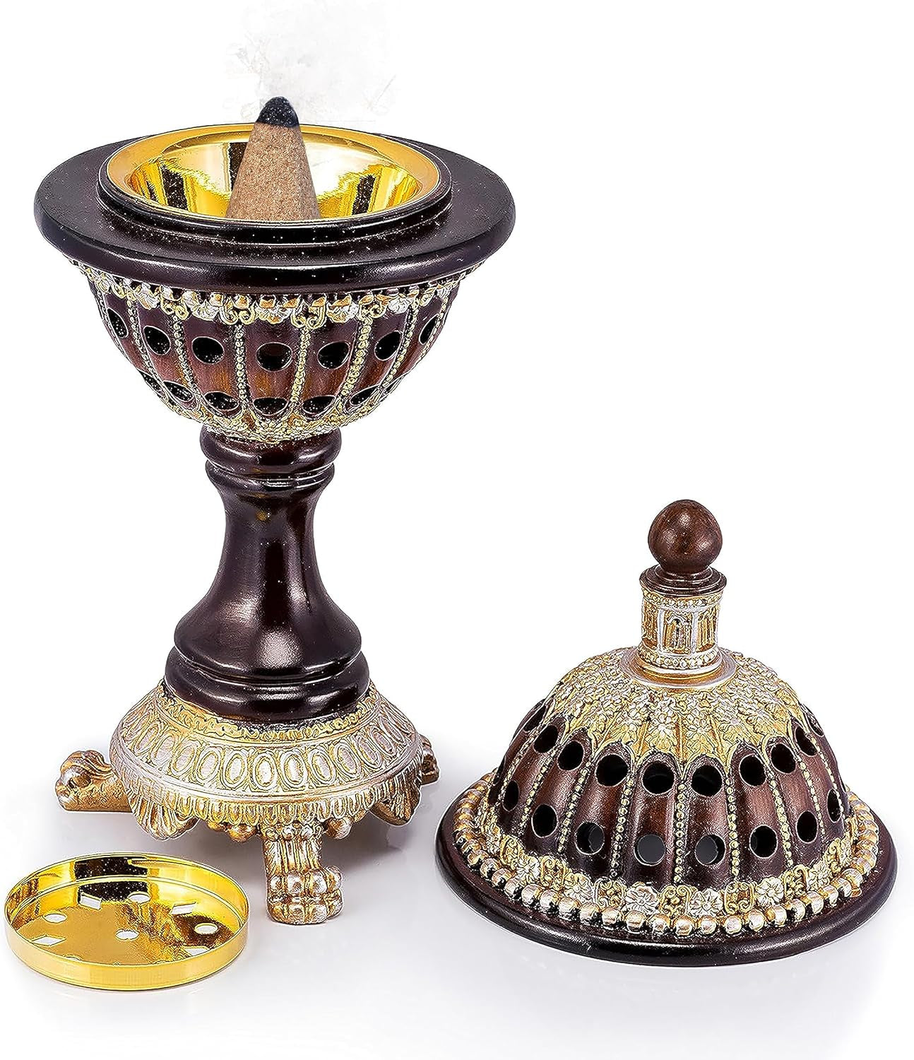 Lux Globe Incense Burner - Bakhoor Cone Holders | Frankincense Burner Charcoal | Mabkhara | for Office & Spiritual Decor (Brown)